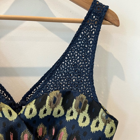 Anthropologie HD in Paris Yana Jacquard Peplum Top Blue Metallic Size US 10 - Picture 5 of 15